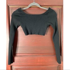 Black sweater crop top and midi skirt